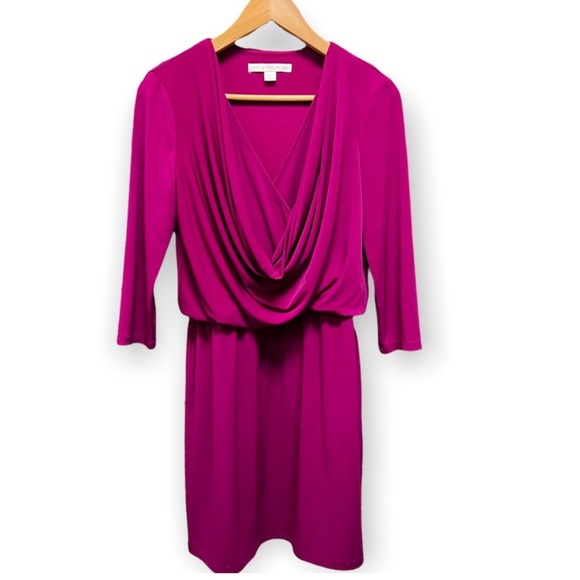 Boston Proper Tie Front Cowl Mini Dress in Deep Fuschia/Acai Berry Size 10 - Picture 2 of 8